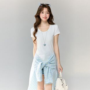 打底衫 纯色正肩圆领莱赛尔短袖 修身 夏季 U领上衣女 t恤女士2026新款