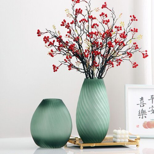 北欧澎湖湾磨砂玻璃花瓶水养鲜花网红插花摆件高级感绿色流纹花瓶