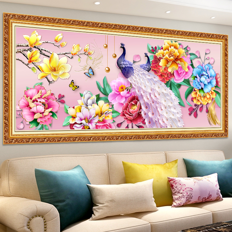 客厅装饰画超大孔雀富贵画现代轻奢沙发背景墙壁新中式家和万事兴图片