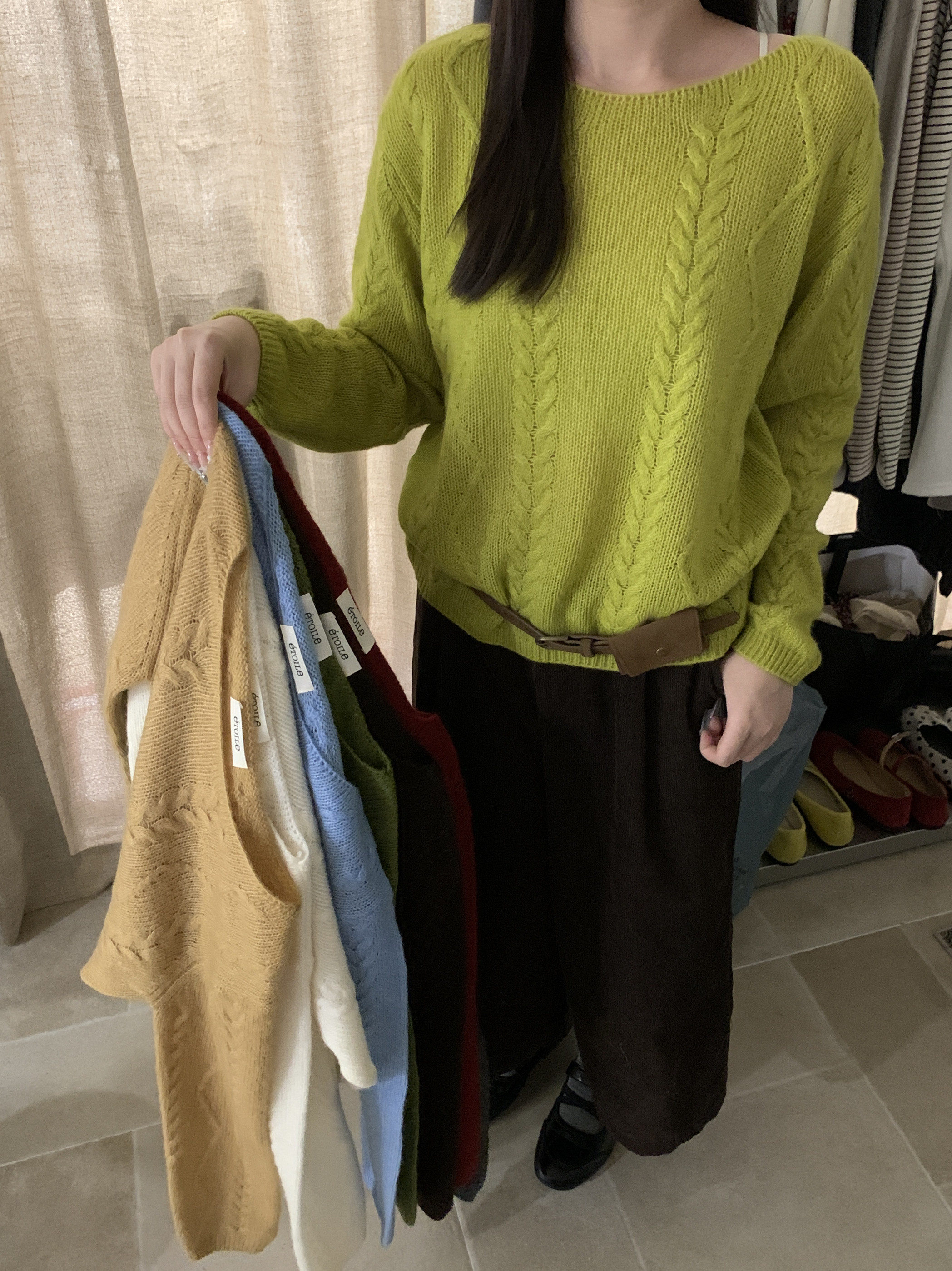 韩系复古麻花圆一字领套头毛衣女毛针织衫