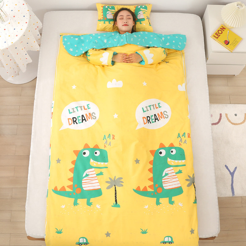 睡袋儿童中大童防踢被神器学生四季通用款纯棉可脱胆春秋薄款恐龙