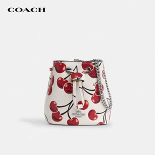 【国内现货】COACH/蔻驰樱桃印花迷你水桶包潮流链条皮质手提包女
