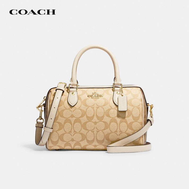 【官方授权】COACH/蔻驰新款奶茶色波士顿包经典老花手提包斜挎包