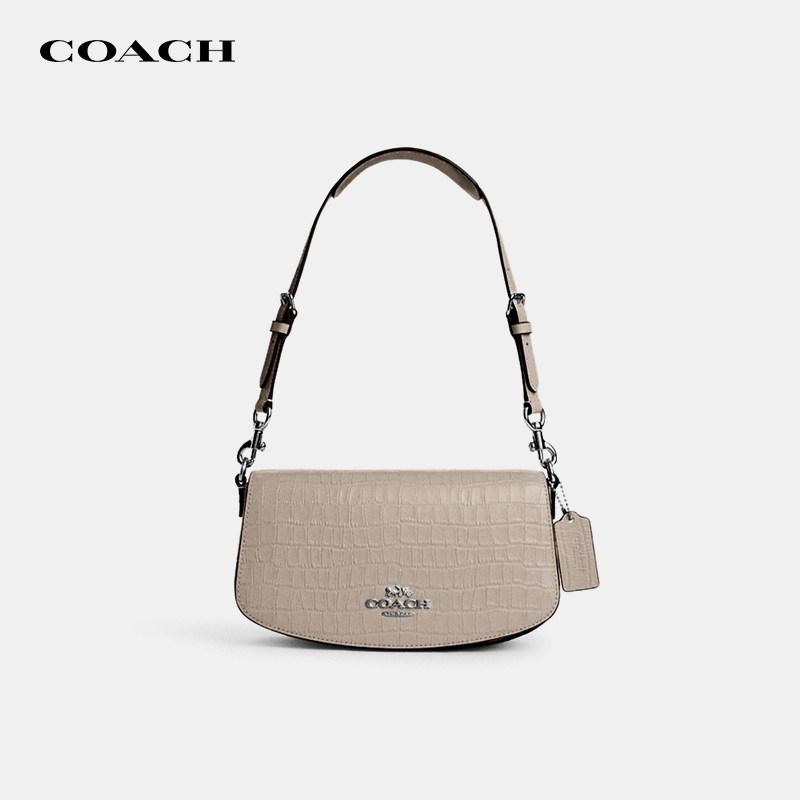 【正品保证】COACH/蔻驰Andrea鳄鱼纹腋下包纯色皮质手提单肩包女