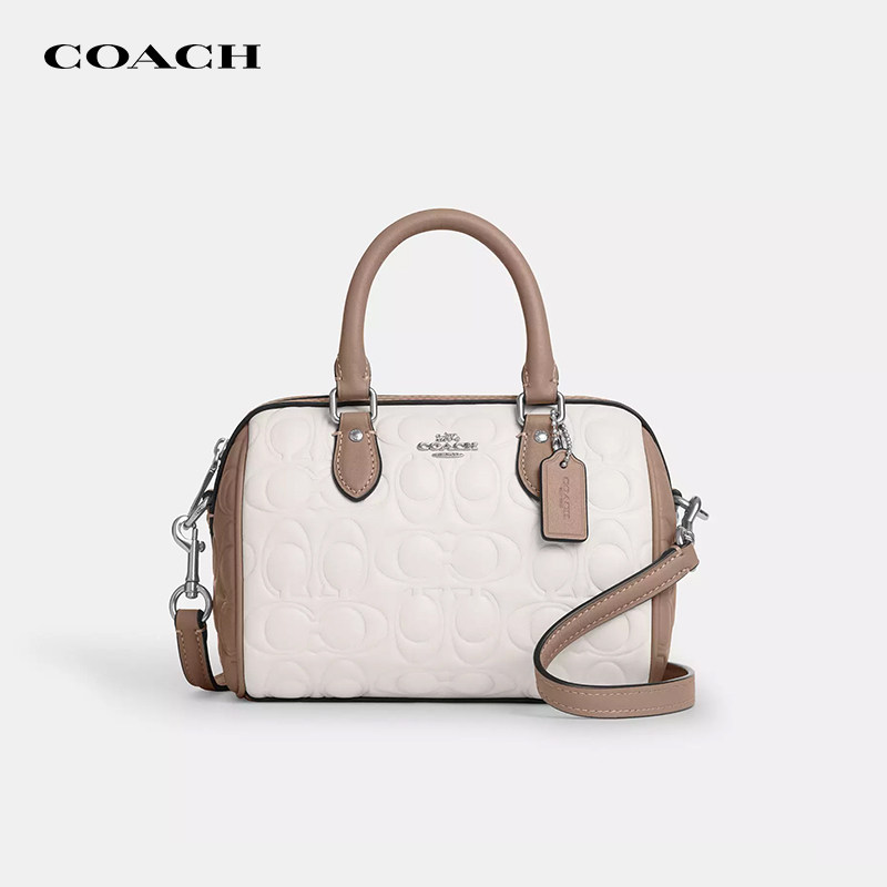 【正品保证】COACH/蔻驰迷你波士顿包圆筒包浮雕单肩斜挎手提女包