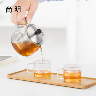 不銹鋼過濾內膽耐熱玻璃加厚茶具 尚明紅茶泡茶器可加熱玻璃茶壺