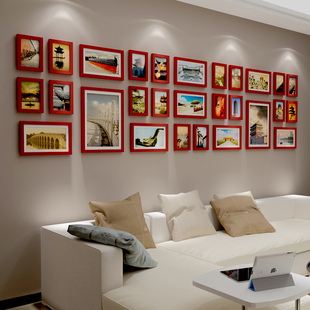 简约现代实木照片墙大尺寸相框墙公司企业文化相片墙 客厅装 饰欧式