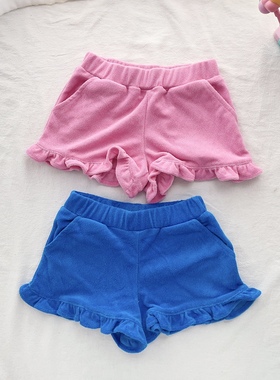 98-164英单BD女童夏季纯棉毛巾料彩虹短裤休闲沙滩裤儿童百搭裤子