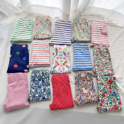 英单BD女童春秋碎花条纹经典印花纯棉打底裤长裤儿童中大童裤子