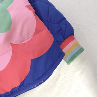 128英单bd女童春秋冬加绒彩虹花朵机绗棉夹克加绒棉服外套棉衣