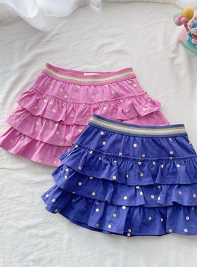 98-128英单BD女童夏季波点彩虹条纹碎花蛋糕腰裙裤裙儿童裙子童装