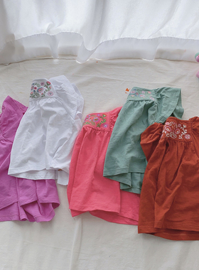 86-152英单女童bd夏款纯棉刺绣百搭夏季纯色短袖T恤儿童童装夏装