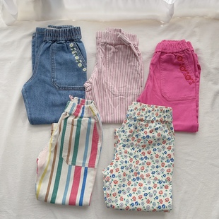 子童装 儿童裤 牛仔裤 152英单女童BD春秋梭织条纹刺绣纯色长裤