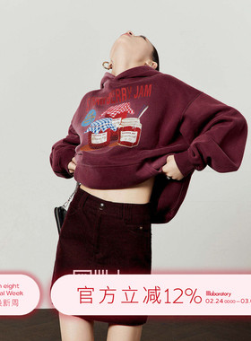 周里物出品「草莓果酱」紫色加绒卫衣女2026春季新款复古风上衣