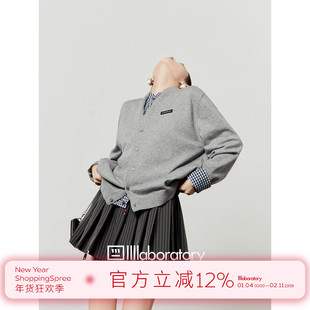 「周里物出品」灰色针织衫女2025秋季新款假俩件宽松休闲针织开衫