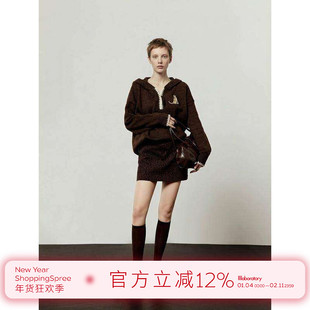 「周里物出品」咖色毛衣女2025冬季新款豹子绣章宽松百搭针织上衣