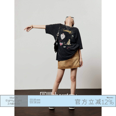 复古感2025超火卡通图案印花T恤