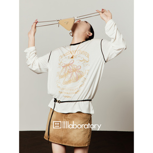 周里物 新款 宽松原创设计感长袖 超火减龄上衣 印花T恤女2026夏季