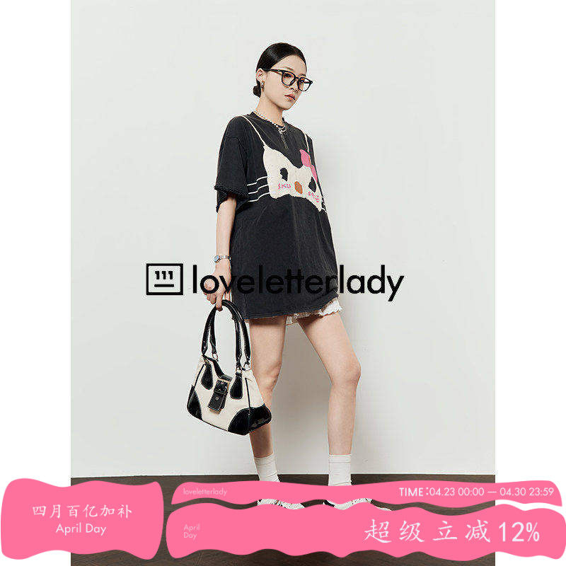 周里物「素喵粉结」2025夏季新款T恤女趣味搞怪kt比基尼彩绘上衣