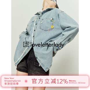 周里物/牛仔外套女2025早春新款个性宽松做旧百搭设计感牛仔衬衫