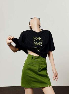 「周里物出品」白色T恤套装2025夏季新款宽松休闲上衣百搭半身裙