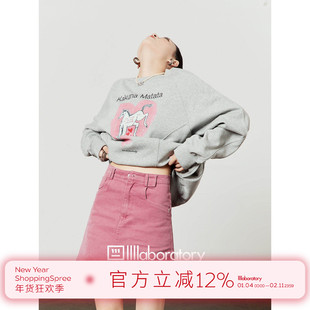 周里物出品「童话马心」灰色加绒卫衣女2025秋季新款印花宽松上衣