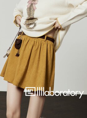周里物·灯芯绒半身裙秋冬新款复古姜黄色松紧腰显瘦百搭a字短裙