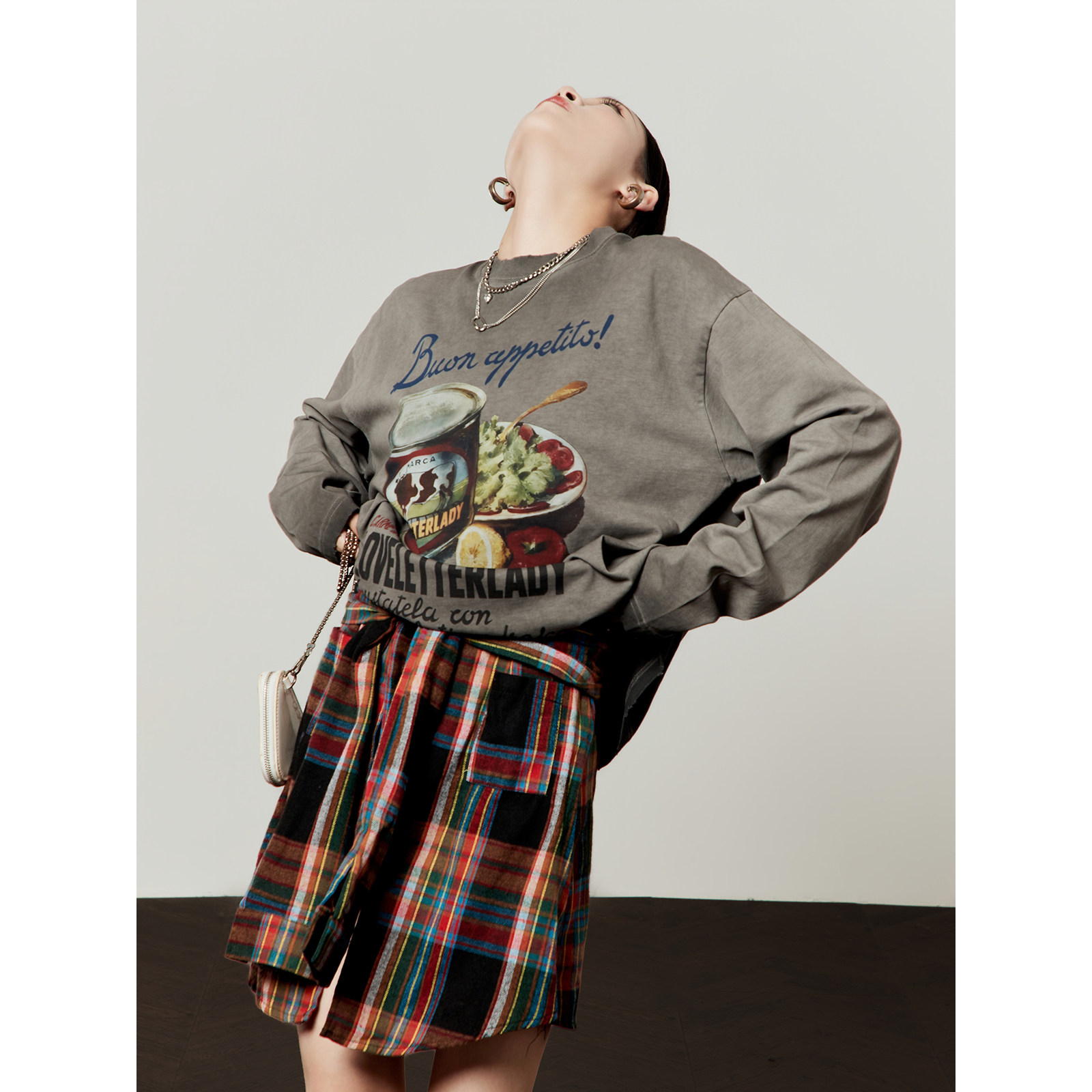 周里物出品「豹纹丝巾」花灰色卫衣女2026春季新款加绒慵懒风上衣,女装/女士精品,T恤,淘宝优惠券,粉丝福利购,淘宝优惠卷