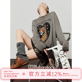 金星豹子印花复古宽松短袖 「周里物出品」灰色T恤女2025夏季 新款