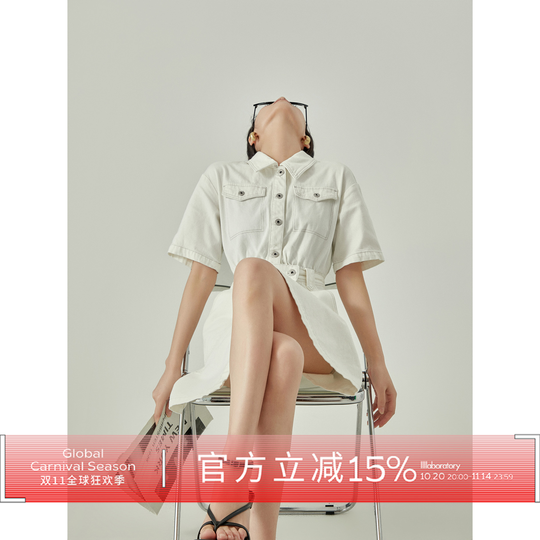 气质高端白色牛仔衬衫裙连衣裙