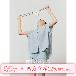 周里物/蓝色衬衫女2025夏季新款条纹宽松休闲风复古百搭无袖衬衫