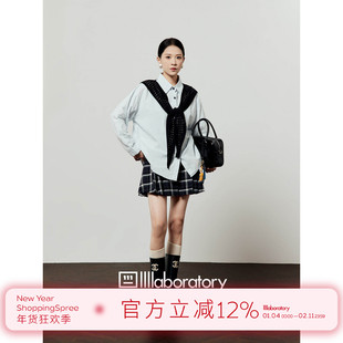 周里物/蓝色衬衫女2025秋季新款藏蓝色披肩宽松休闲显瘦通勤衬衣