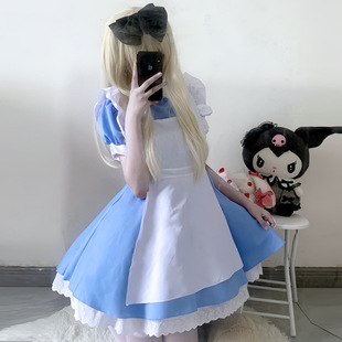 新款万圣节爱丽丝梦游仙境服lolita萌女仆装水蓝色女佣田园扮演服