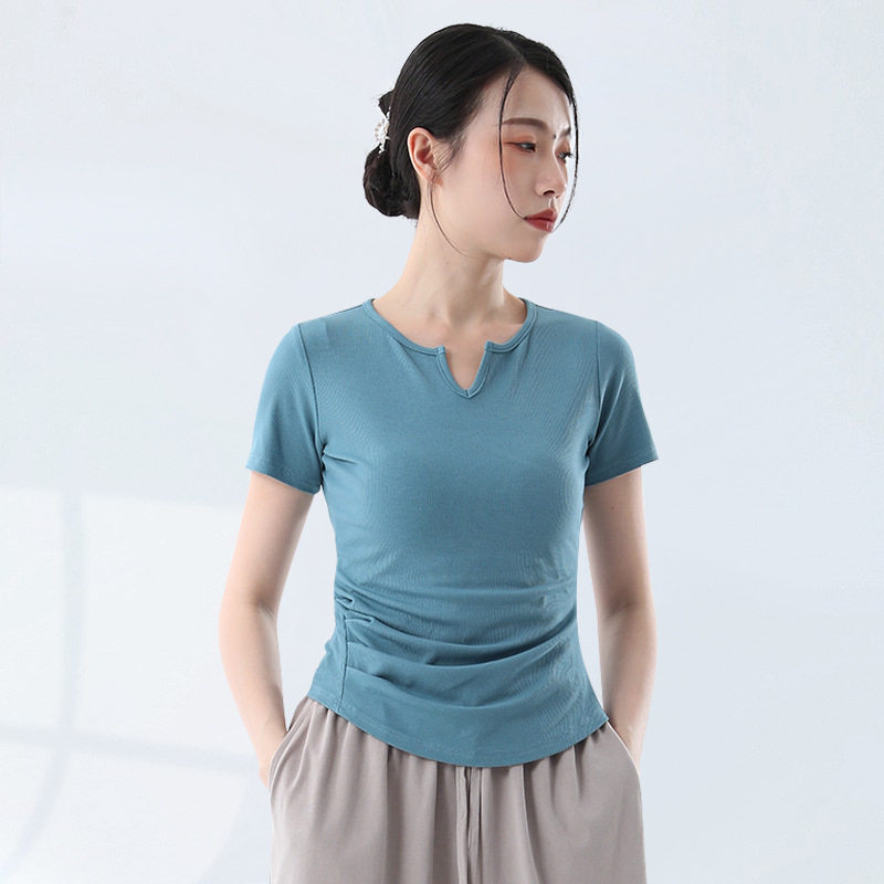 新款教师日常瑜伽V领上衣短袖服