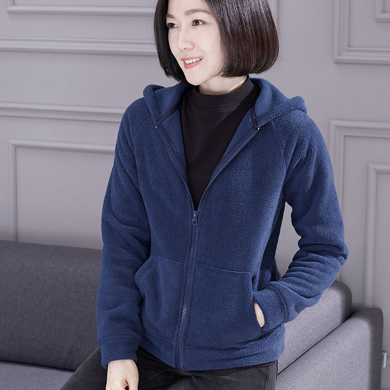双面摇粒绒女外套秋冬连帽上衣冬