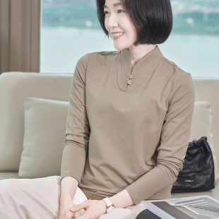 T恤宽松洋气外穿小衫 中国风莫代尔长袖 春秋立领上衣 女装 妈妈中式