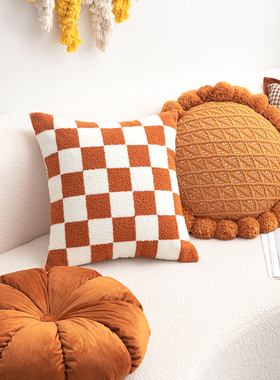 ins风抱枕波点经典橙色千鸟格枕套客厅沙发样板间靠枕靠背垫蒲团