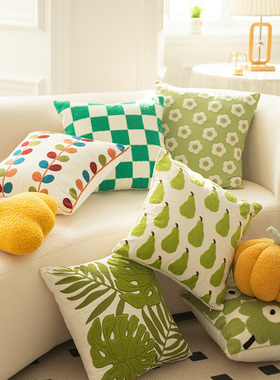 绿色青梨棋盘格创意水果抱枕沙发靠垫客厅靠枕套床头卧室靠背飘窗