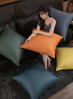 科技布橙色抱枕沙发客厅轻奢抱枕套不含芯靠枕套罩大靠垫套靠背垫