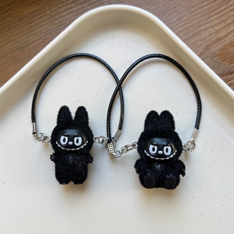 黑色植绒拉布布diy潮玩娃娃换装配件迷你植绒labubu小挎包装饰品