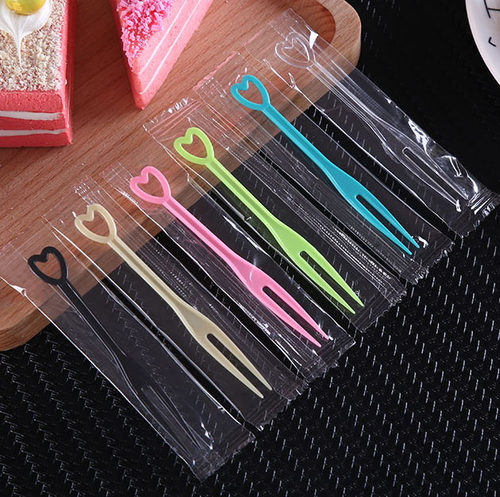 塑料一次性水果叉小叉子透明OK水果签点心蛋糕叉单独包装果盘叉