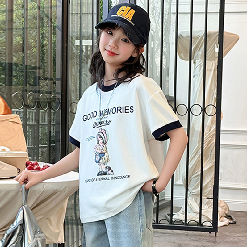 韩国女童短袖T恤套装夏季2025新款中大童洋气两件套儿童宽松夏装t