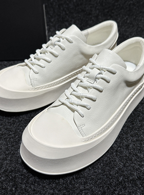 通勤款时尚小白鞋2025春季厚底男鞋原创欧美青年潮鞋休闲真皮板鞋