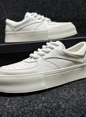 通勤小白鞋春季新款休闲男鞋欧美时尚青年潮鞋增高厚底真皮板鞋男