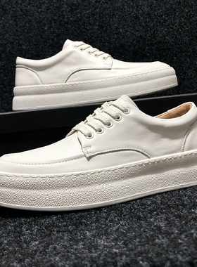 基础款简约小白鞋新款百搭休闲男鞋国货青年潮鞋增高厚底真皮板鞋