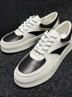 春季新款5cm增高厚底男鞋欧美Facebook潮鞋黑白拼色休闲真皮板鞋