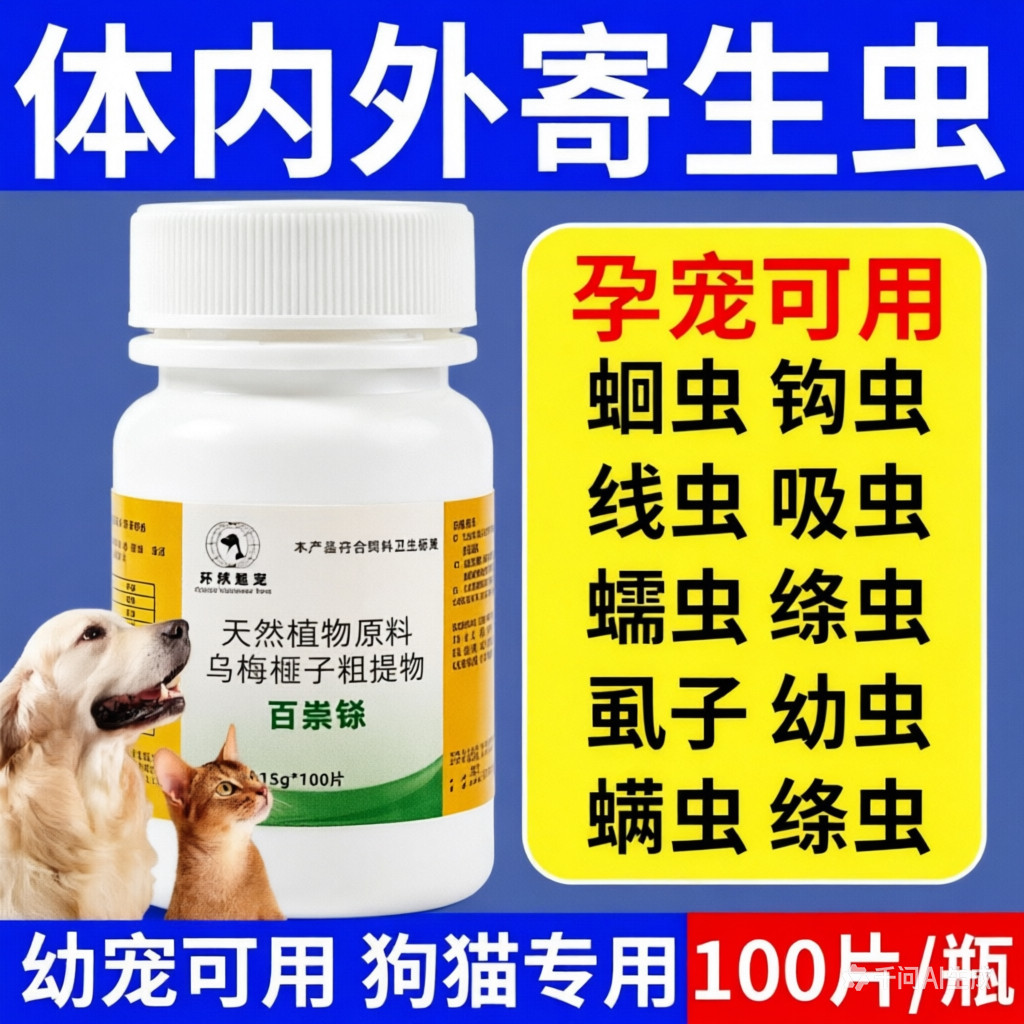 百虫铩片狗狗崇净百虫杀片猫净跳蚤体内外同驱天然去虫药宠物专用