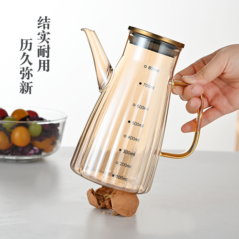 玻璃油壶厨房家用大容量带刻度不锈钢调味料瓶防漏倒油瓶油壶