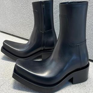 IHF“爱加菲”弯刀修脚长腿SLP高帮桀骜切尔西拉链潮尖头巫师皮鞋