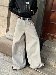 Infinitehf Niche Design Retro Oversized Runway Style Floor-Length Loose High-Waisted Pants Suit Jeans for Men